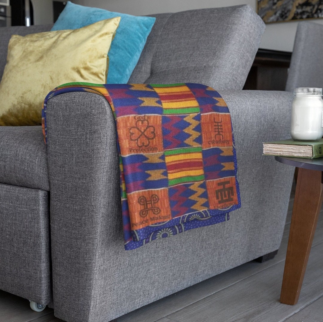 Adinkra Ghana Symbols Kente Print Plush Blanket Etsy