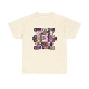 Mahjong Tile Collage Tee | Mahjong Tiles Pattern Shirt Natural