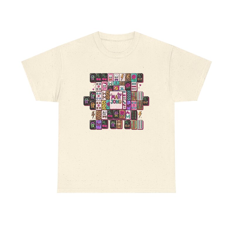 Mahjong Tile Collage Tee | Mahjong Tiles Pattern Shirt Natural