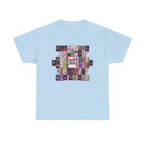 Mahjong Tile Collage Tee | Mahjong Tiles Pattern Shirt Light Blue