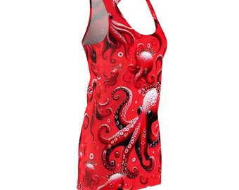 Scarlet Octopus Print Dress: Voyage-inspired Racerback Party Dress - Etsy