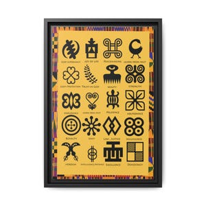 Adinkra African Symbol Framed Canvas Art: Afrocentric Home Decor