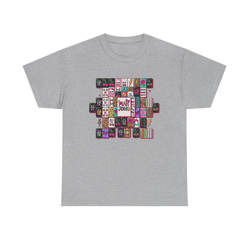 Mahjong Tile Collage Tee | Mahjong Tiles Pattern Shirt Sport Grey