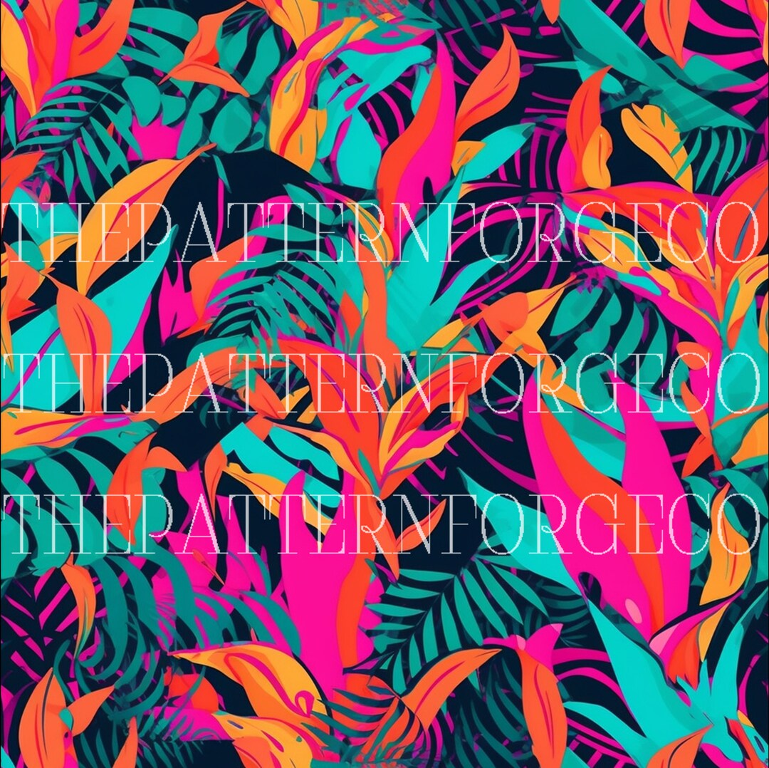 Aesthetic Neon Tropical Digital Pattern 4 Seamless Pattern Instant ...
