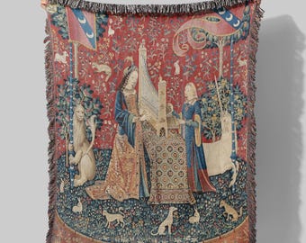 Medieval tapestry of a woman and a prince on