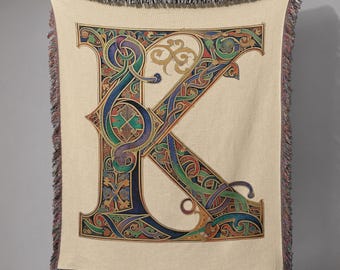 Tapisserie couverture lettre K - Livre de Kells, décoration murale initiale celtique