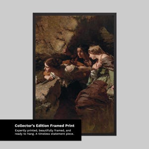May include: A framed print of a classical painting showing three women in historical dress, gazing intently. The scene is set in a dark, rocky landscape. The frame is black. Text at the bottom reads: Collector's Edition Framed Print.