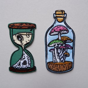 Goth Patch Pack Creepy Cute Science Mushroom Patches Set of Two Emo Weird Things Iron on Dark Academia Embroidered Gift for Halloween