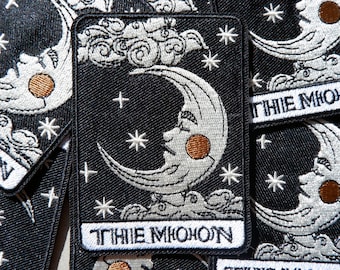The Moon Lover Tarot Card opstrijkpatch Witchy Celestial geborduurde patches cadeau voor vriend op Halloween schattig astrologie occulte badge jas