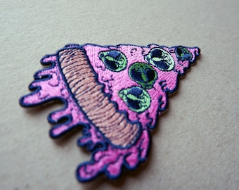 Pizza Al Alien opstrijkpatch Trippy UFO-jas patches Retro geborduurde Sewon Sci Fi-badge Space nerd cadeau voor videogameliefhebber Cool