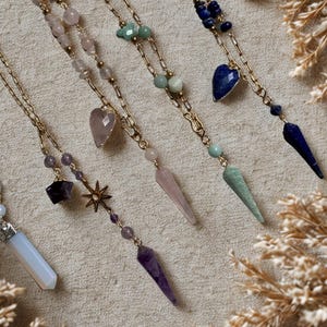 2-in-1 Minimalist Pendulum Necklace | Wearable Pendulum  Amethyst, Amazonite, Rose Quartz, Labradorite, Lapis, or Opalite | Crystal Jewelry