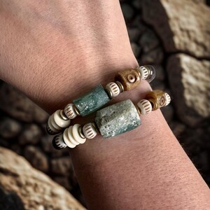 Black Moonstone Bracelets with Roman Glass or Evil Eye Bead, Handmade Jewelry
