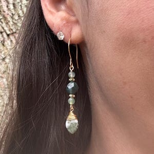 Moss Agate Drop Earrings; Boho Earrings, Handmade, Gift for Nature Lover, Minimalist Earring Design