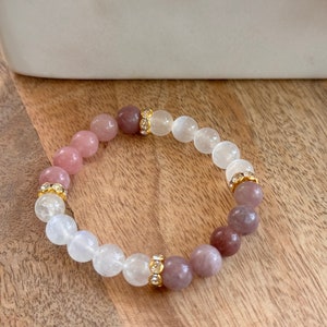 Braccialetto Stretch In Selenite E Tormalina Nera, Pietre Naturali, Fatto A Mano - Per Pace E Protezione
