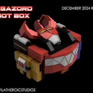 May include: A red, black, and white toy robot head shaped like a loot box. The text "MEGAZORD LOOT BOX" is at the top of the image and "DECEMBER 2024 RELEASE" is at the top right.