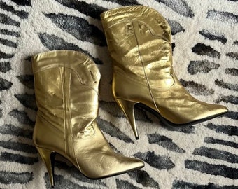 Vintage 80s Paco Vera gold cowboy boots w original box | 7.5