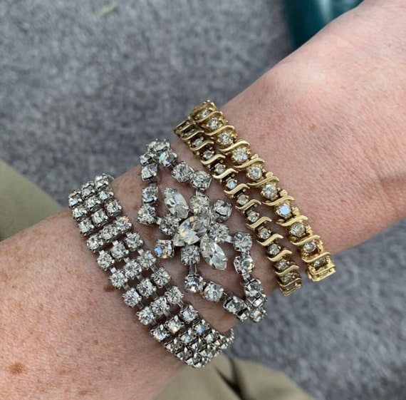 Set of silver vintage rhinestone bracelets