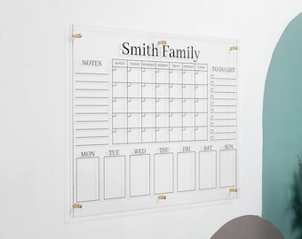 Large Acrylic Calendar, Dry Erase Acrylic Calendar, Command Center, Glass Calendar, Dry Erase Board, Monthly & Weekly Planner for Wall