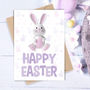 Happy Easter Card, Easter Greeting Card, Hoppy Easter Bunny Card, Easter Wishes Card, Easter Blessings Card, Cute Rabbit Card, 5 x 7