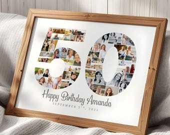 Decorazioni per il 50° compleanno, cartello di benvenuto con collage di 50 foto, decorazioni per la festa del 50° compleanno con più foto, regalo di buon 50° compleanno per lui o per lei, ricordo del 50° compleanno