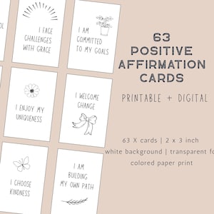 Affirmation cards printable, positive quote flash cards, self esteem, confidence, self care, therapy, self love, Vision Board Printables cbt