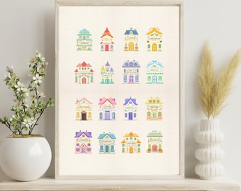 1989 Lenox Spice Village Cross Stitch Wallart, Colorful Spice Village Kitchen Embroidery, Spice Jars Art, Vintage Spice Canisters