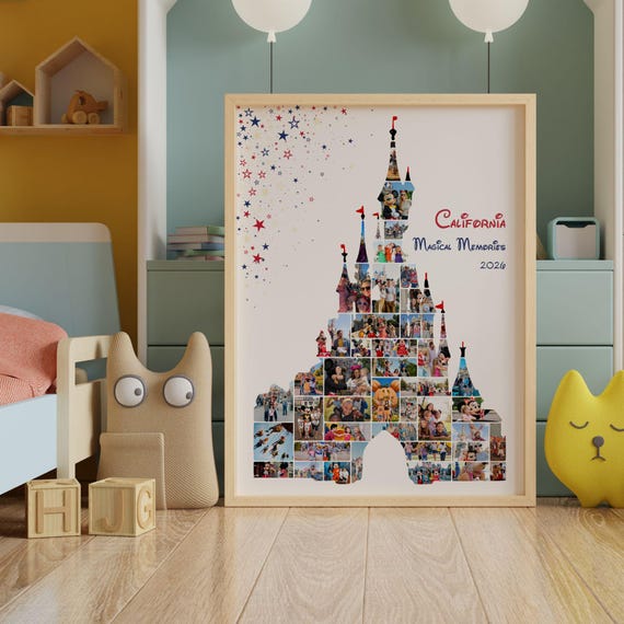 Theme Park Vacation Photo Collage, Castle Photo Collage, Magical Vacation Picture Frames Paris, Magic Photo Frame Best Seller Wall Art