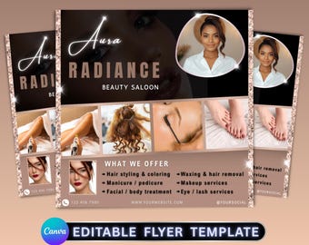 Beauty Salon Flyer, Hair Salon Hairstylist Flyer, Nail Business Makeup Wig Install Lash Tech Esthetician Flyer