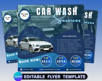 Plantilla de volante de lavado de autos, volante de detallado de autos, volante de negocio de lavado de autos, volante de servicio de limpieza de autos, plantilla de marketing de detallado de autos