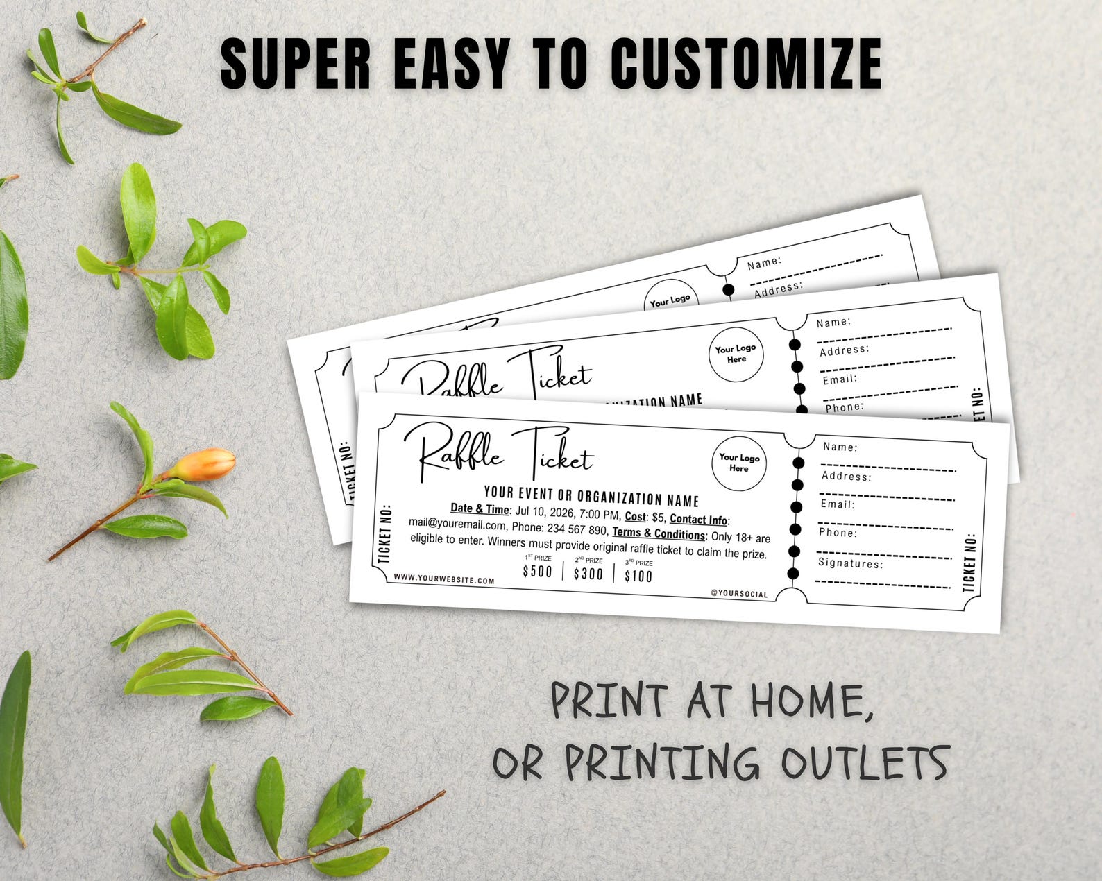 Create Custom Raffle Tickets Custom Raffle Ticket, Enter to Win Ticket Template, Numbered Raffle ...