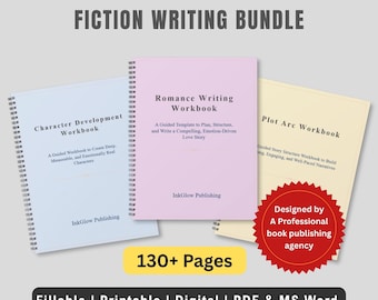 Paquete de cuadernos de trabajo para escritura creativa de novelas, kit de escritura romántica, esquema de libro para escritura de tramas de ficción, plantilla para escribir perfiles de personajes