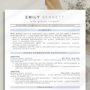 Student with No Experience Resume Template for Grad School, College Students, and High School Students with Cover Letter, 1 Page Resume