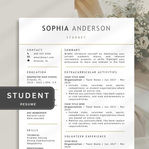 Student Resume Template Entry Level, College Resume Student CV, Academic Resume, High School Resume, Internship Resume ATS One-Two Page