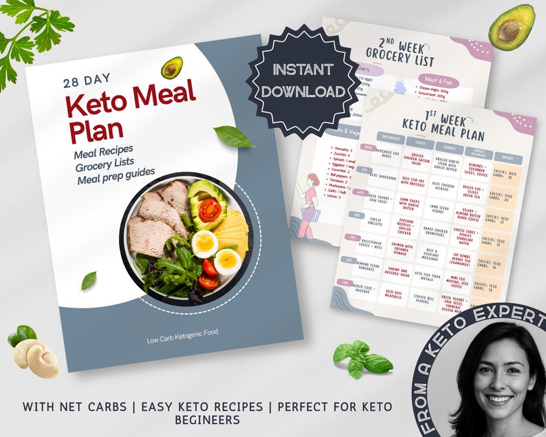 28 Day Keto Meal Plan, 1500 Calorie Plan Ketogenic, Low Carb Meal Plan, Weight Loss Meal Plan Keto Recipe Book Printable Keto Diet Food List