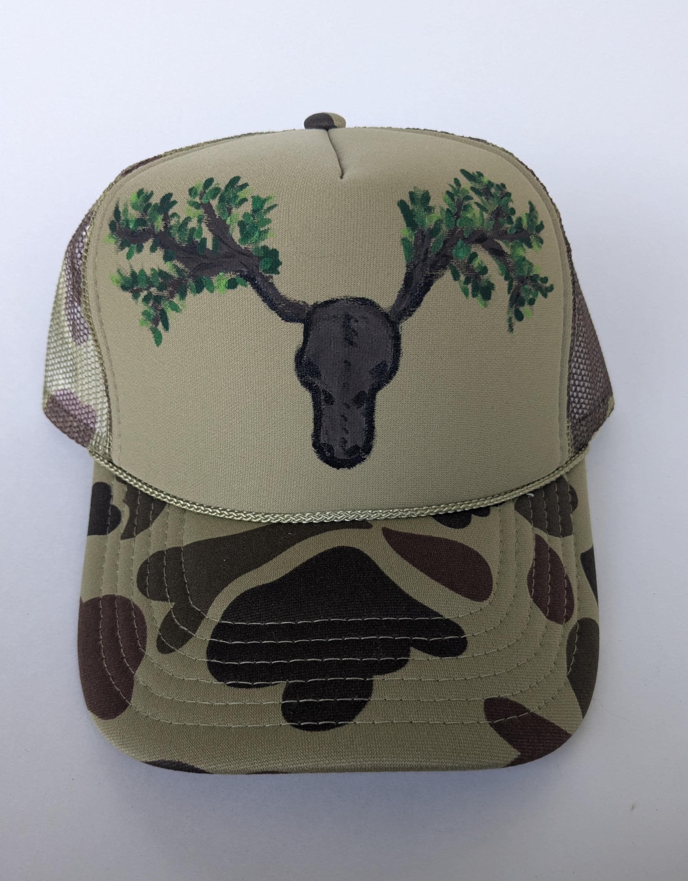 Hand-painted Yellow Hat with Hand-Painted Deer ? Unisex Miller High Life Deer with Camo Print Snapback Hat  main image 2