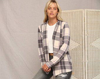 Chic Comfort: Cashmere Plaid Knit Jacket Blazer for Effortless Style