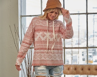 Warm Hugs and Boho Prints: Aztec Waffle Knit Hoodie