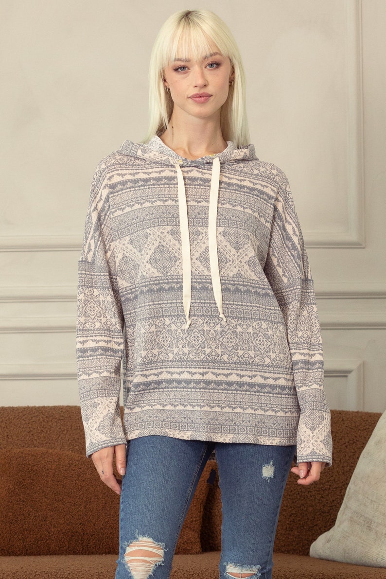 Warm Hugs and Boho Prints: Aztec Waffle Knit Hoodie image 6