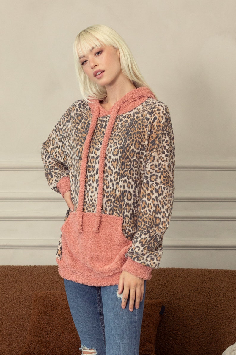 Wild & Cozy: Animal Print Waffle Hoodie for Trendy Comfort image 9