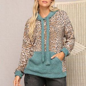 Wild & Cozy: Animal Print Waffle Hoodie for Trendy Comfort image 2