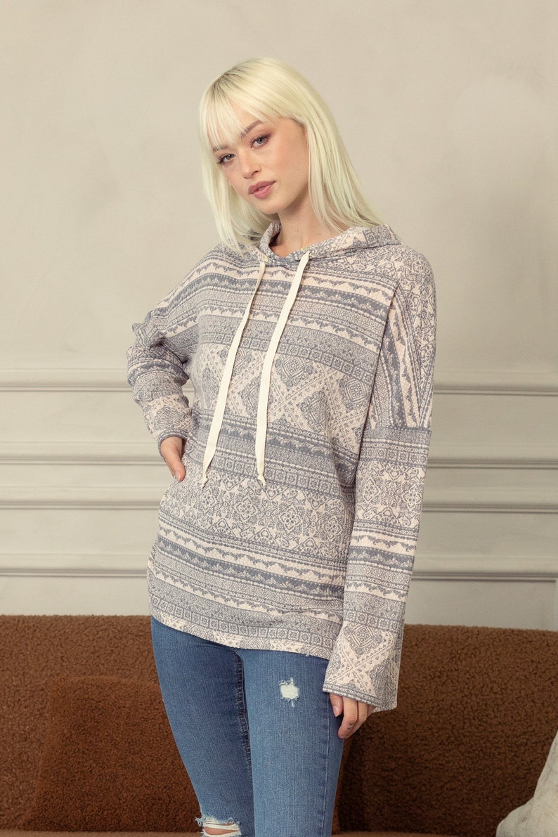 Warm Hugs and Boho Prints: Aztec Waffle Knit Hoodie image 8