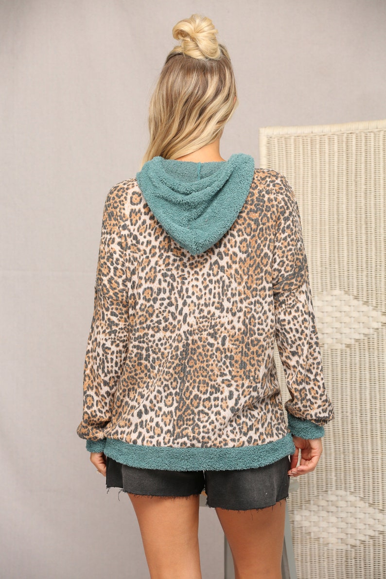 Wild & Cozy: Animal Print Waffle Hoodie for Trendy Comfort image 4