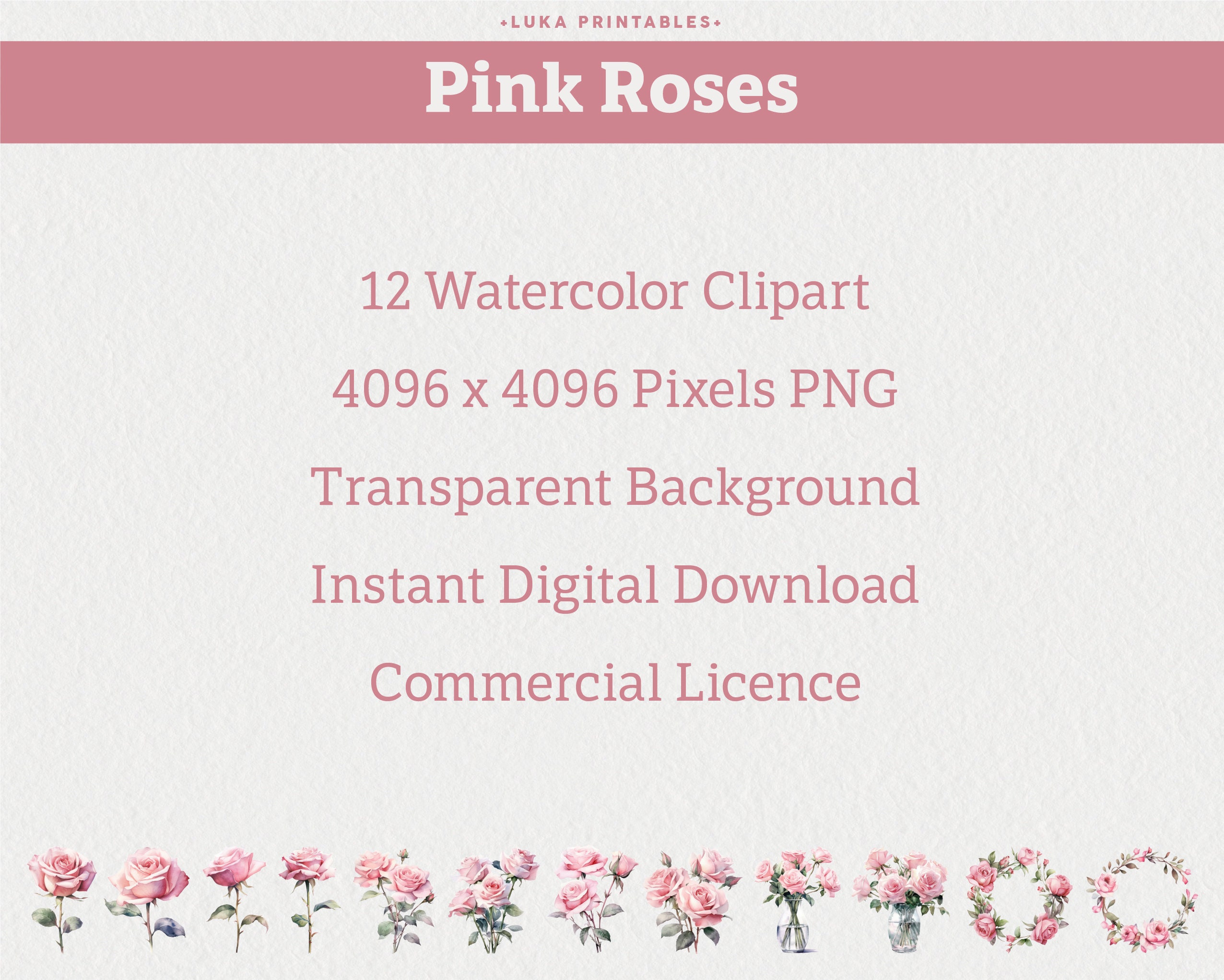 Pink Roses | Watercolor Clipart | Flower Clipart - Etsy