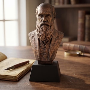 Busto de Charles Darwin - Estatua escultórica, decoración de escritorio, regalo para pensadores