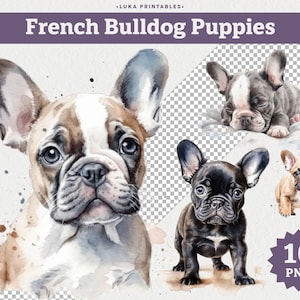 Filhotes de Bulldog Francês | Clipart aquarela | Cão Clipart
