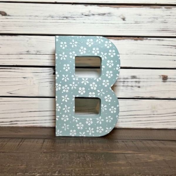 Chunky 8 1/4" Initial Letter "B" Shelf Sitter, Chunky Cardboard Letter "B", Painted Blue Grey Letter "B" Shelf Sitter