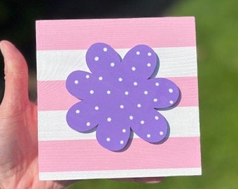 Purple Flower Decor, Flower Wood Block Shelf Sitter, Purple Flower, Kids' Decor, Nursery Decor, 5"x5" Flower Decor, Flower Decor