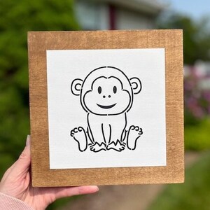 Monkey Home Decor, Safari Animal Wall Art, Nursery Home Decor, Neutral Color Monkey Decor, 8x8 Inch Wood Monkey Sign