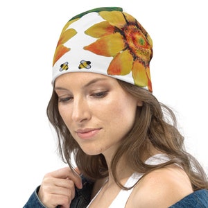 Sunflower Beanie,beanie hat,chemo beanie,cancer hat,running hat,floral beanie hat,ski hat,slouch hat,unisex beanie