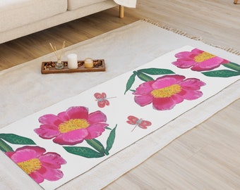 Roze bloem met libellen yogamat, botanische pilatesaccessoires, homegymapparatuur, gebedsmat